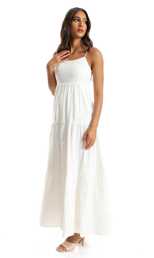 97795 Tiered Elegant Patterned Off White Dress