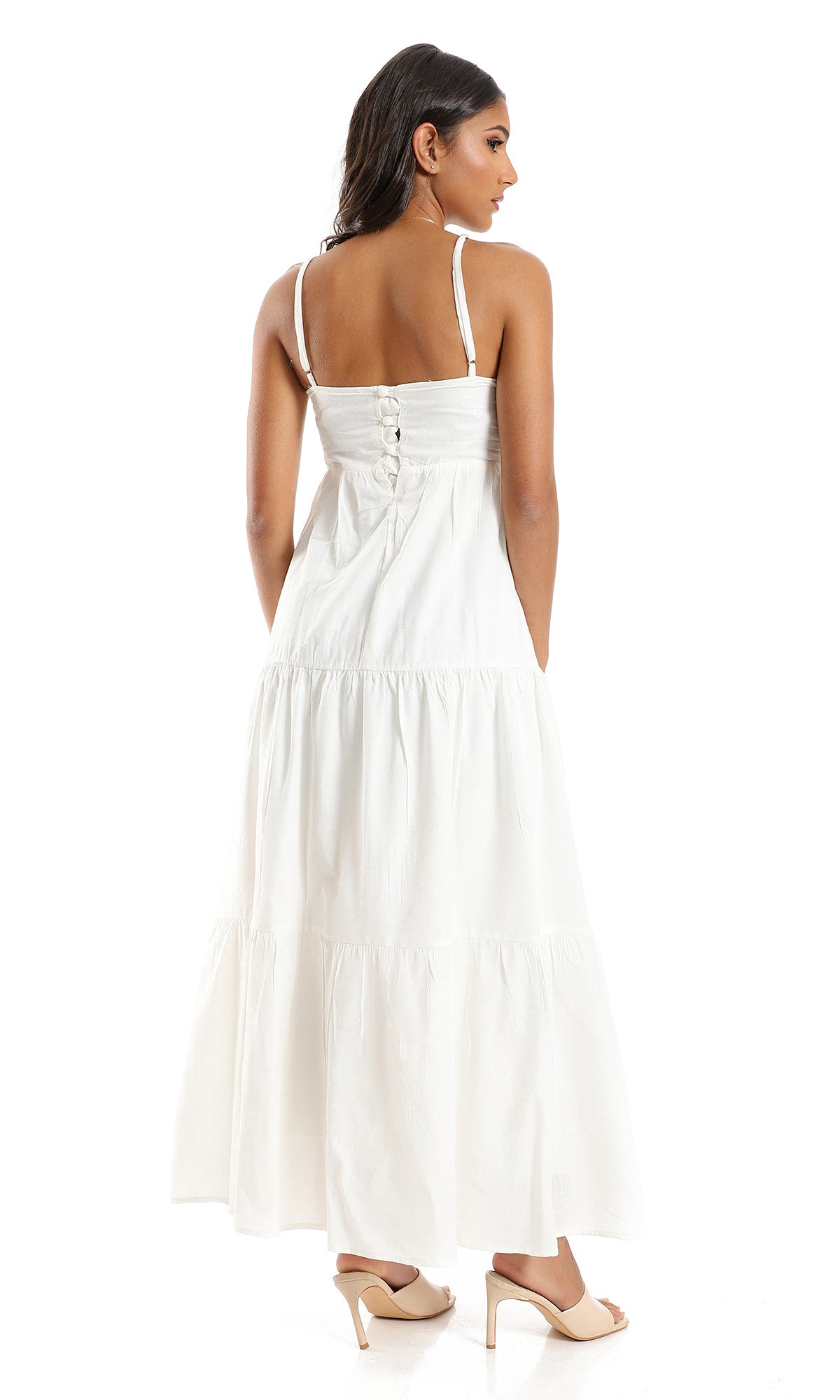 97795 Tiered Elegant Patterned Off White Dress