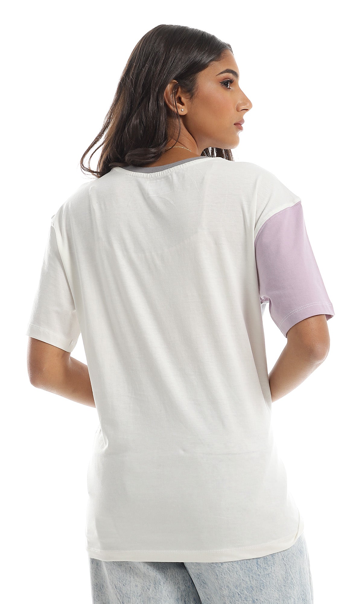 97798 Side Printing Short Sleeves Grey , Off White & Lilac Tee