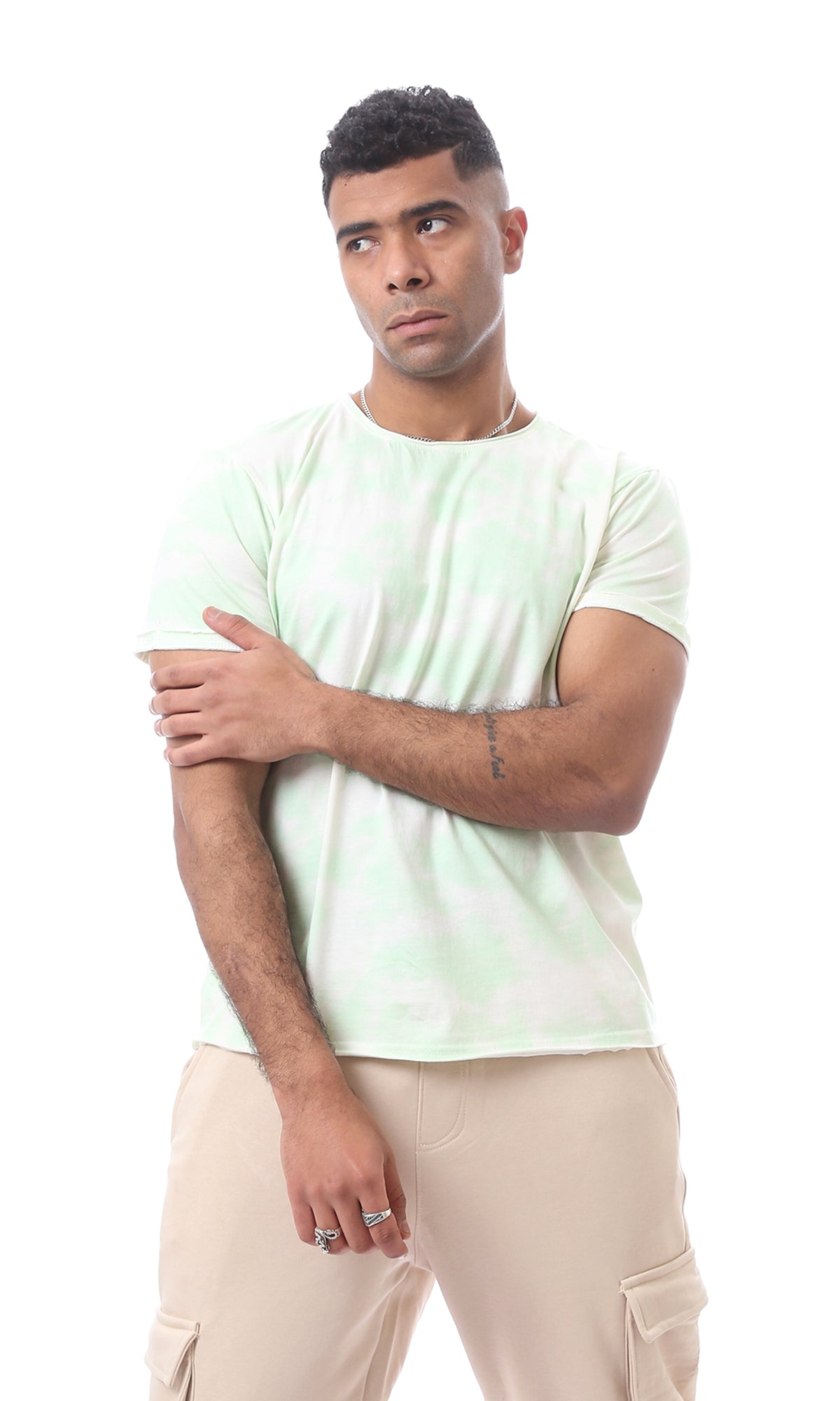 Short Sleeves Tie Dye Lime & White Tee - 97803