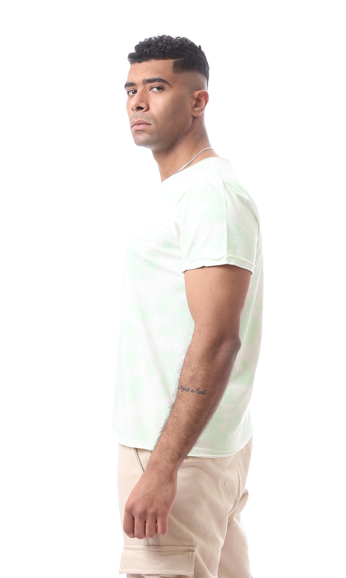 Short Sleeves Tie Dye Lime & White Tee - 97803