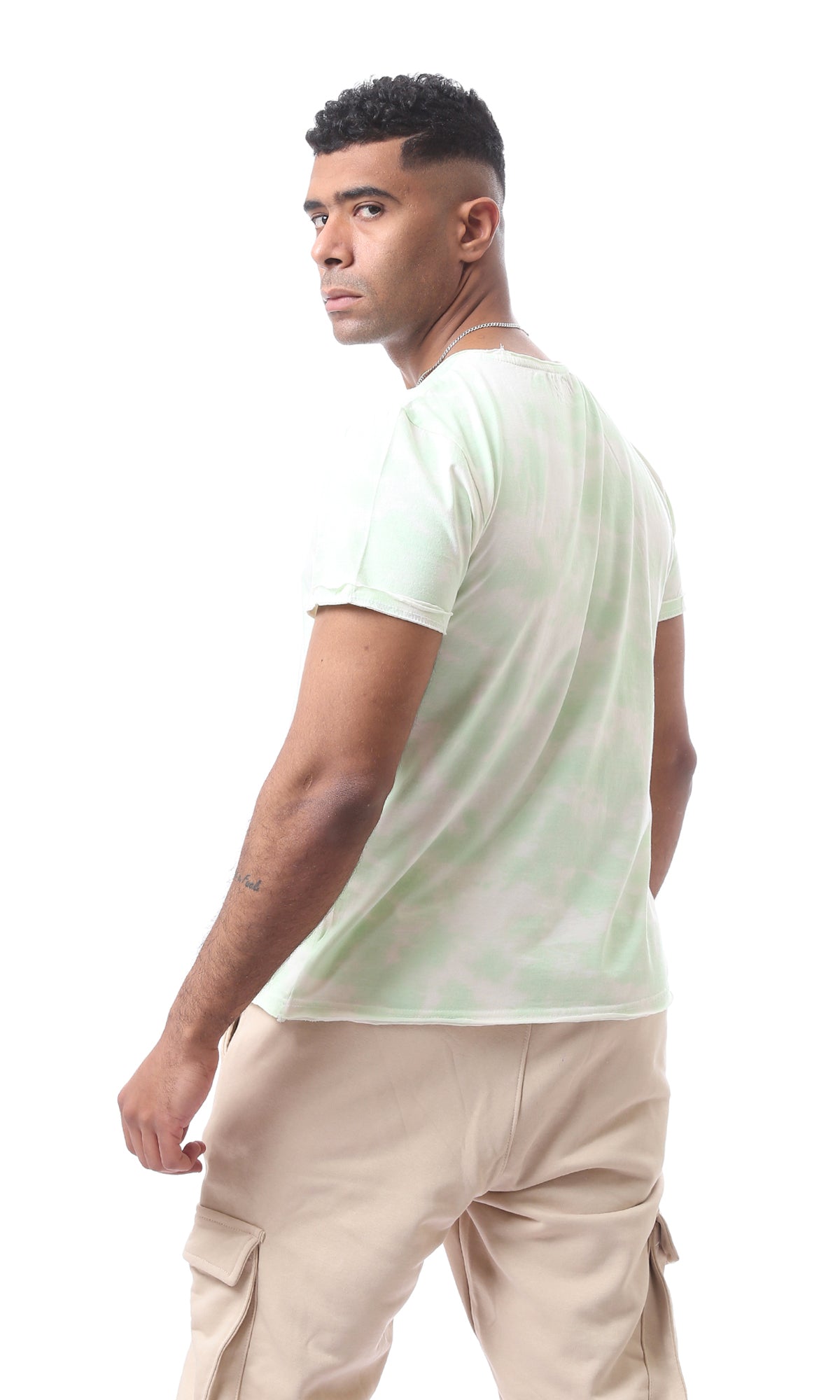 Short Sleeves Tie Dye Lime & White Tee - 97803