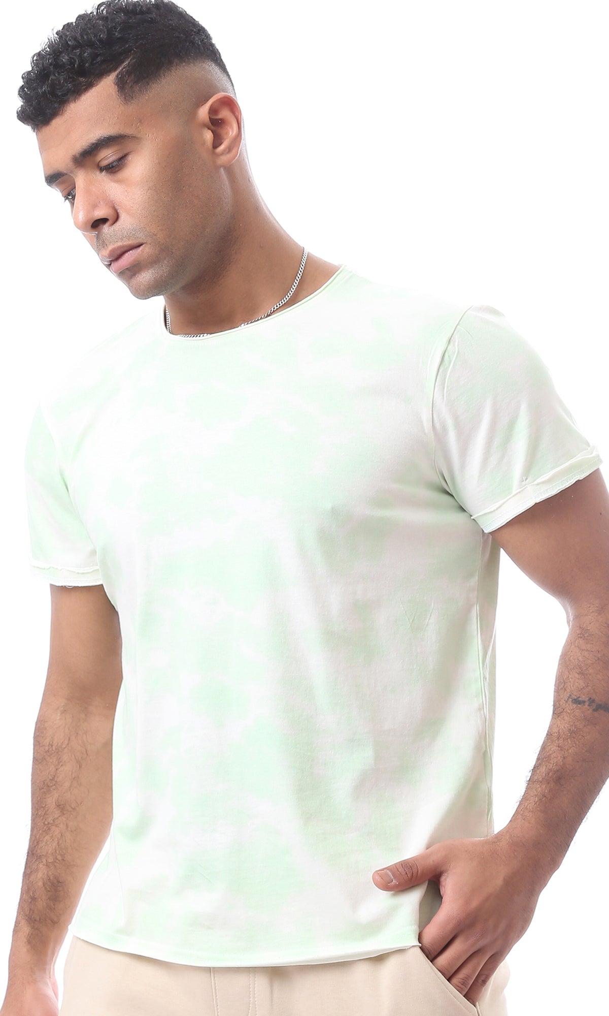 Short Sleeves Tie Dye Lime & White Tee - 97803