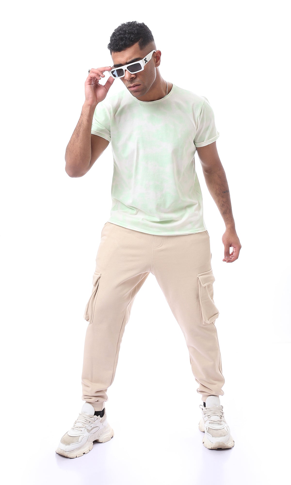 Short Sleeves Tie Dye Lime & White Tee - 97803