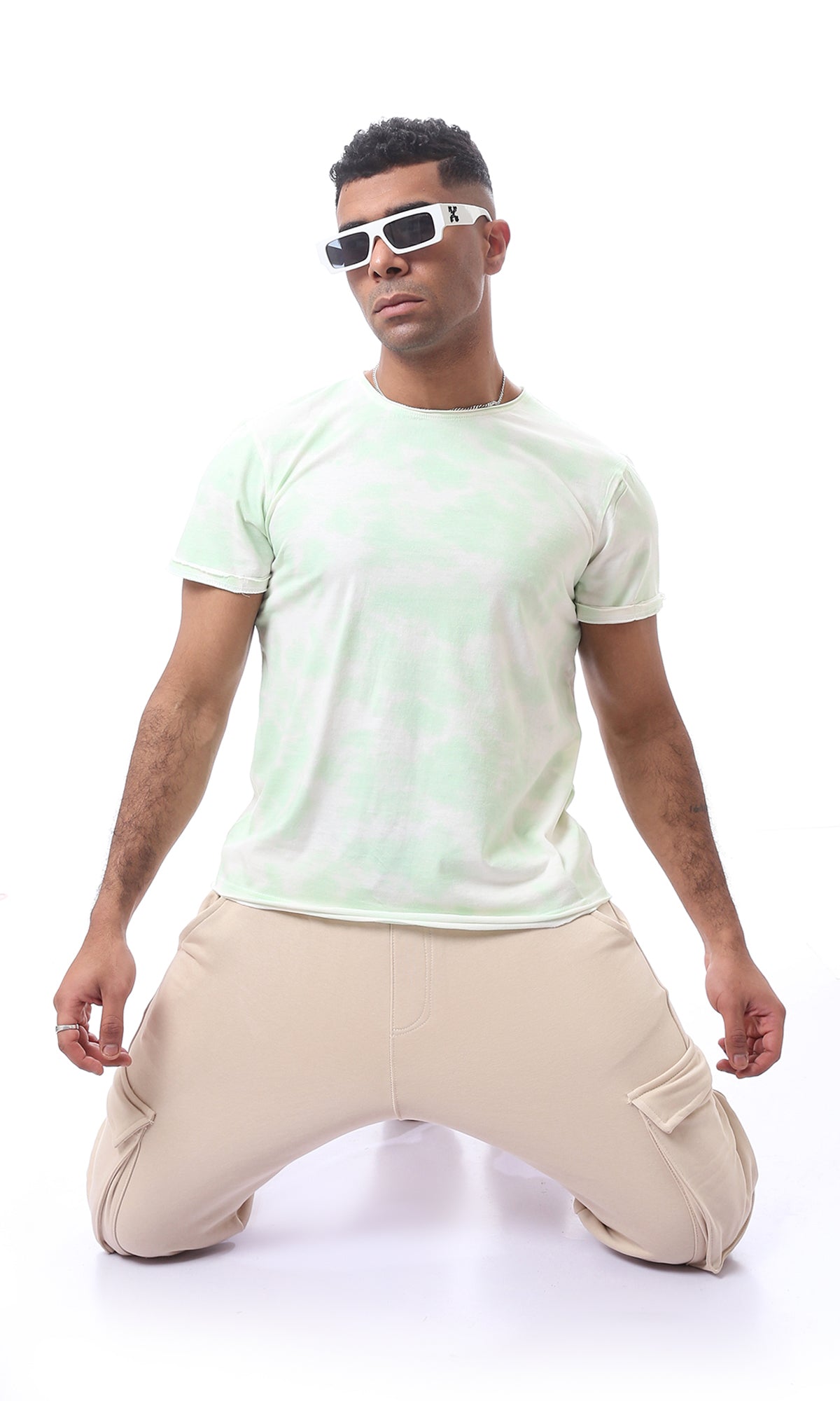 Short Sleeves Tie Dye Lime & White Tee - 97803