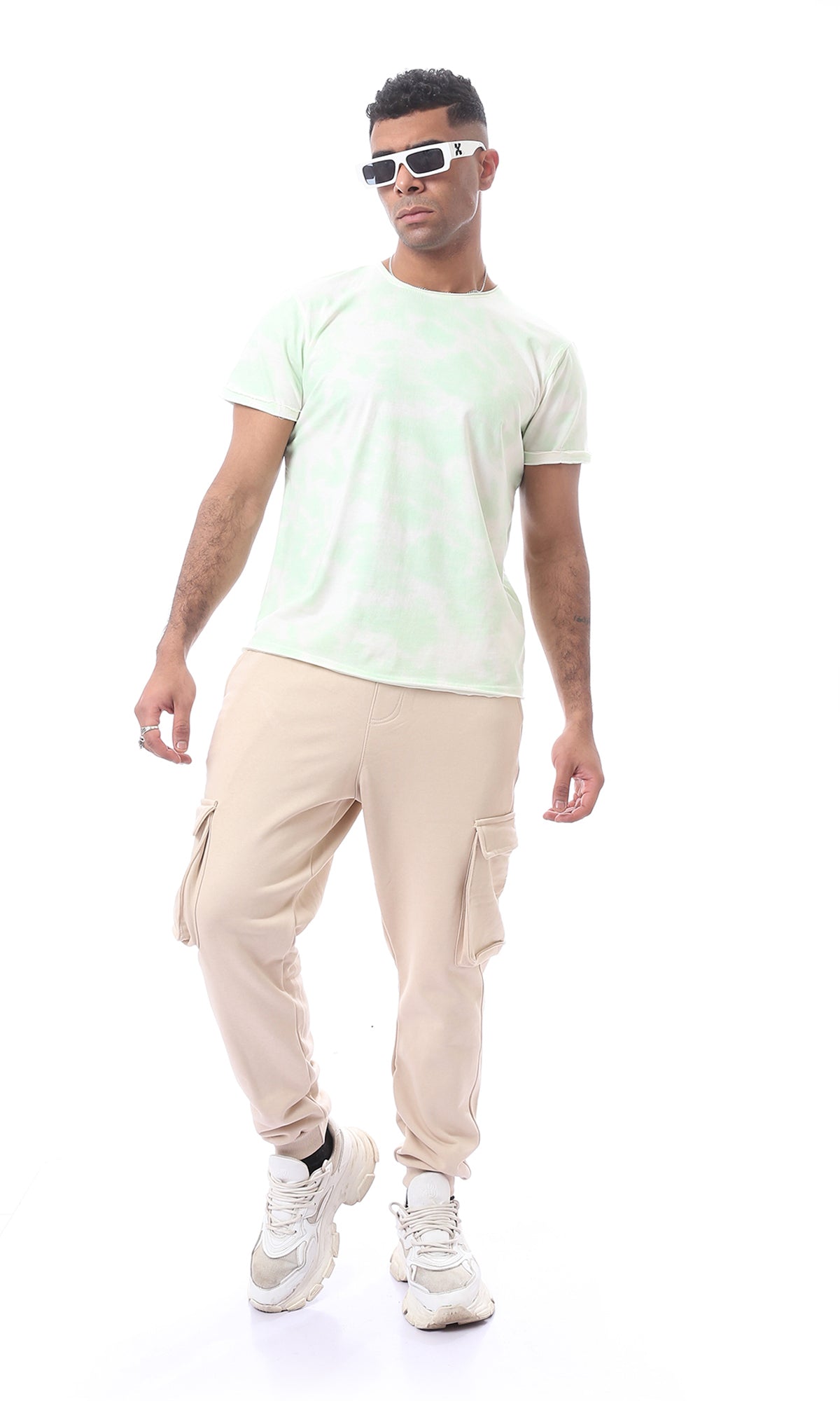 Short Sleeves Tie Dye Lime & White Tee - 97803