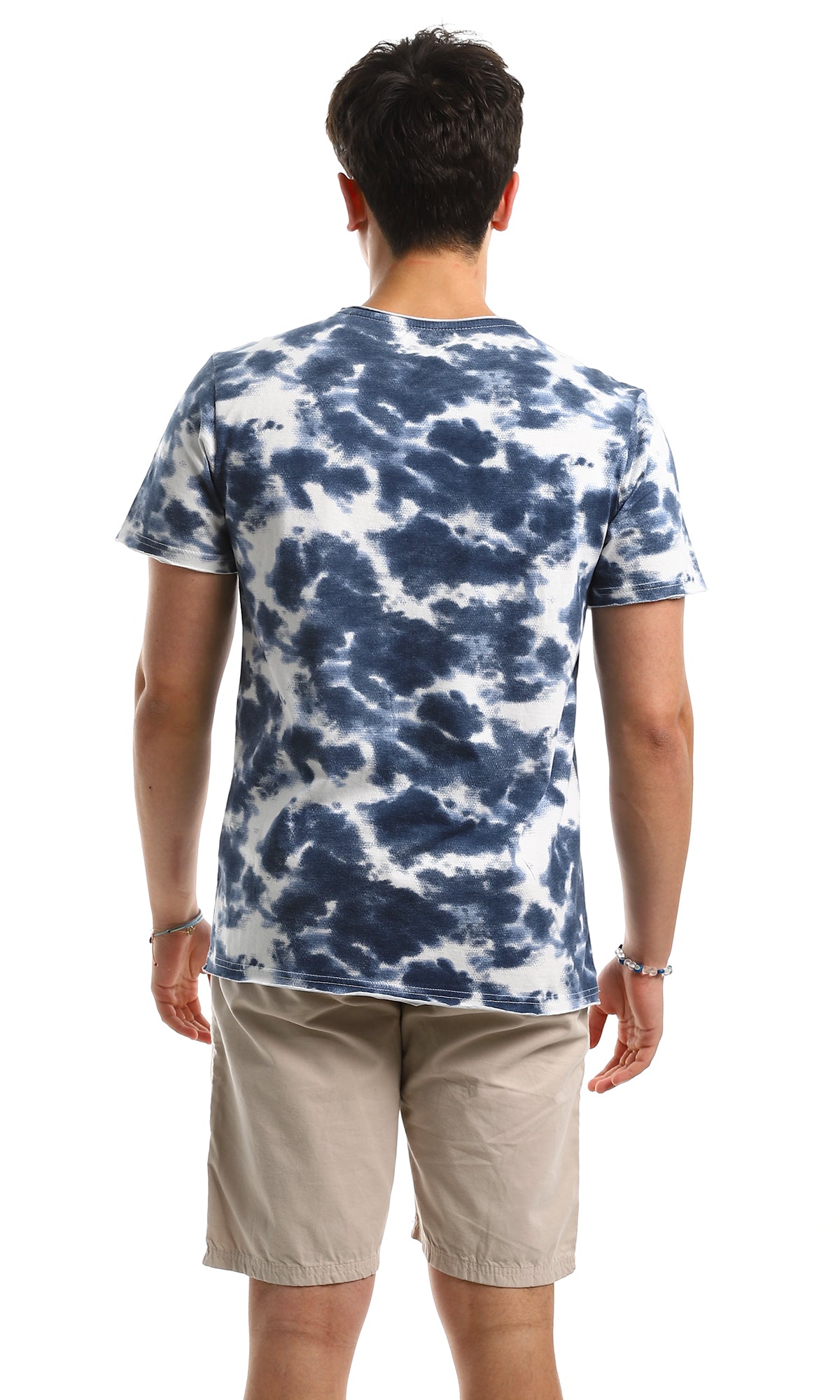 97805 Navy Blue Tie Dye Casual Crew Neck Tee