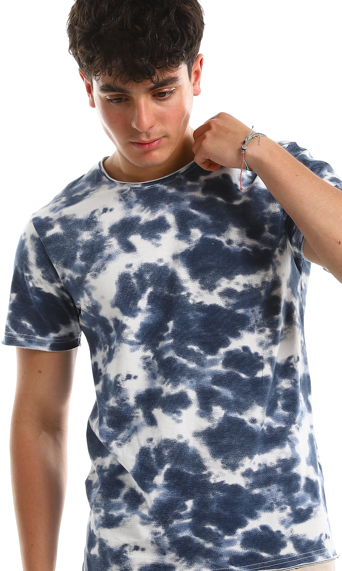 97805 Navy Blue Tie Dye Casual Crew Neck Tee