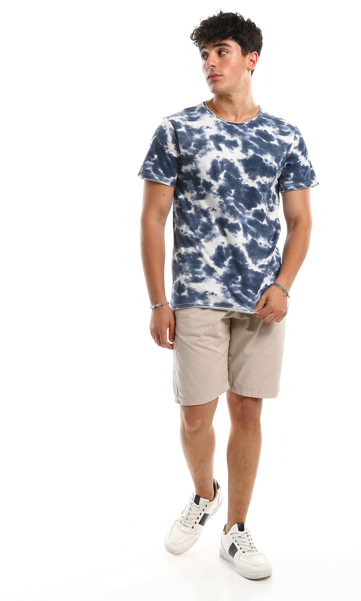 97805 Navy Blue Tie Dye Casual Crew Neck Tee