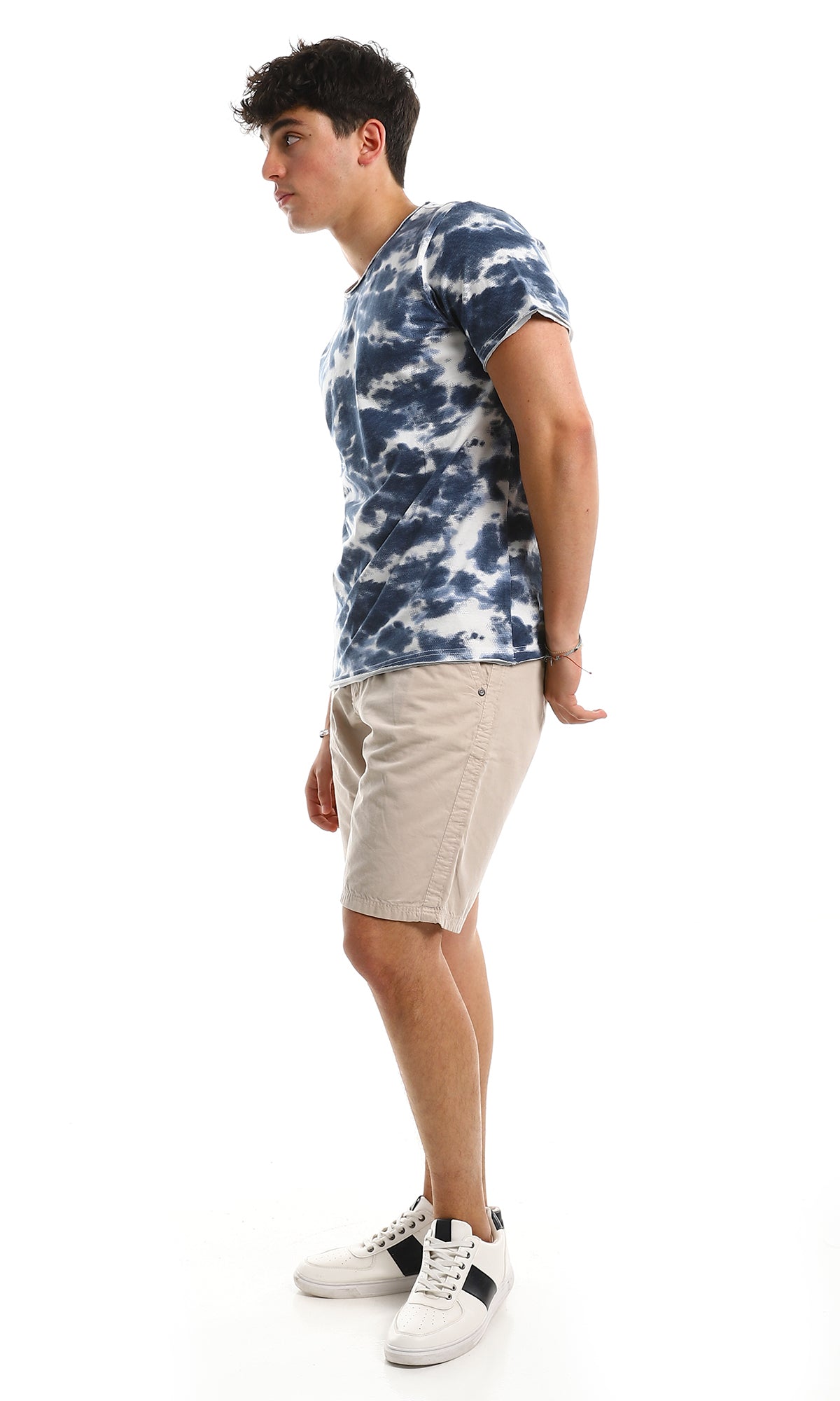 97805 Navy Blue Tie Dye Casual Crew Neck Tee