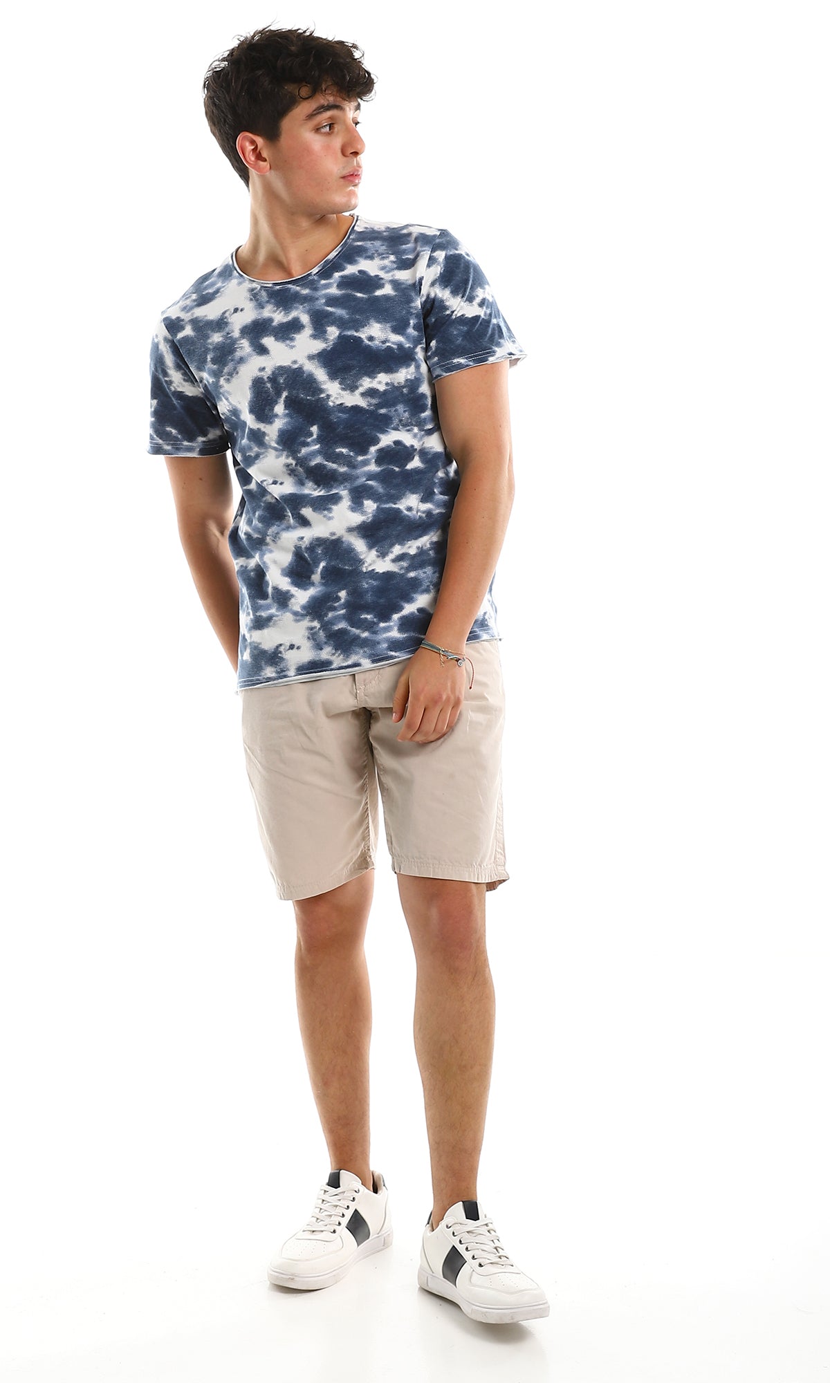 97805 Navy Blue Tie Dye Casual Crew Neck Tee