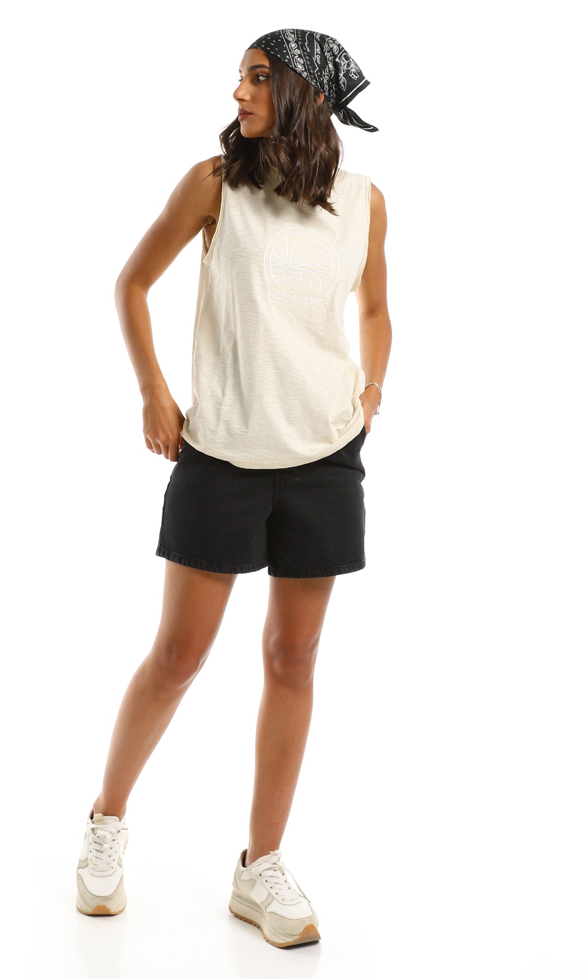 97818 Light Beige "Keep T Simple" Chest Stitched Tank Top