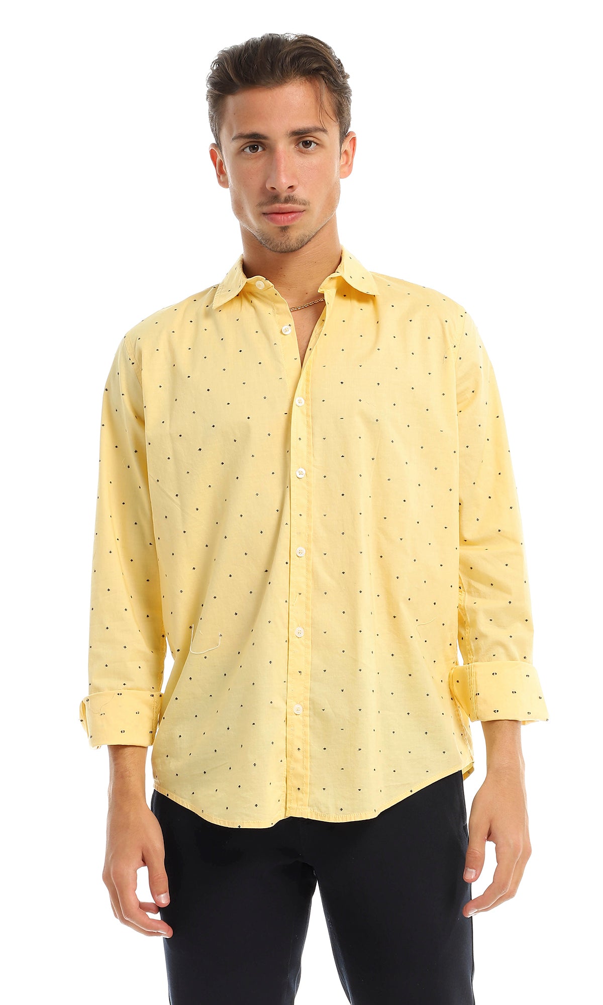 97819 Stitched Pattern Full Sleeves Yellow Shirt