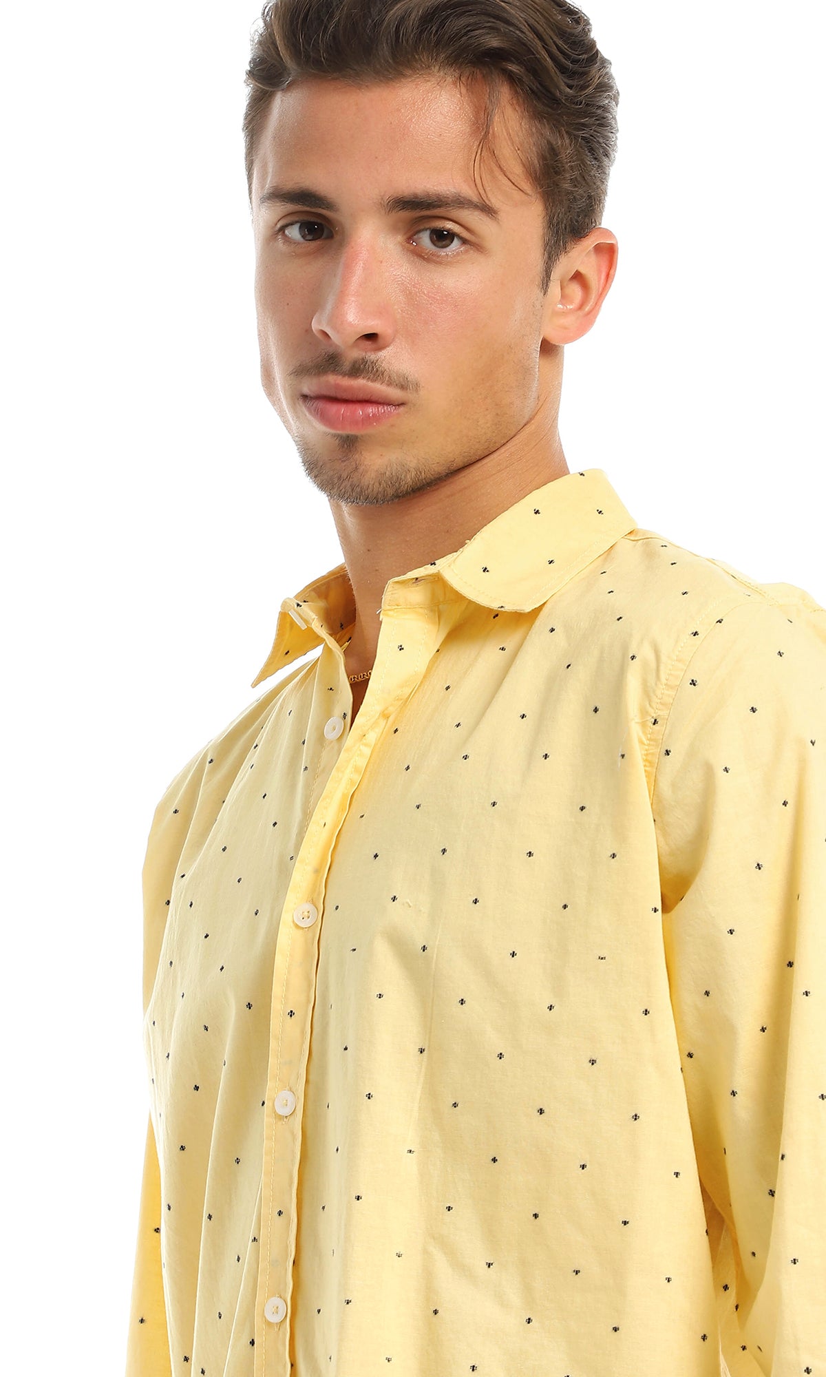 97819 Stitched Pattern Full Sleeves Yellow Shirt