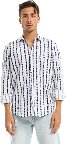 97820 Self Patterned Full Buttoned Navy Blue & White Shirt