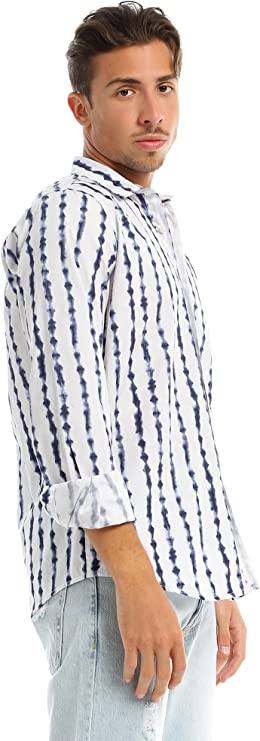 97820 Self Patterned Full Buttoned Navy Blue & White Shirt