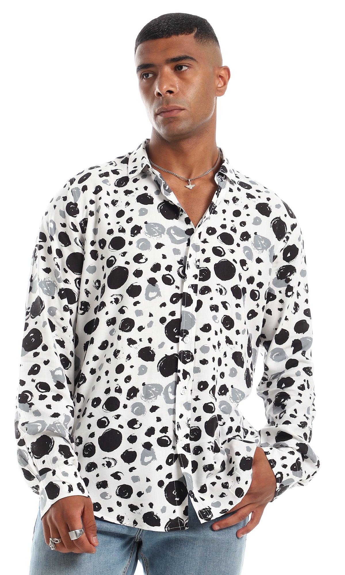 97833 White Long Sleeves Self Patterned Shirt