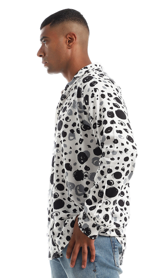 97833 White Long Sleeves Self Patterned Shirt