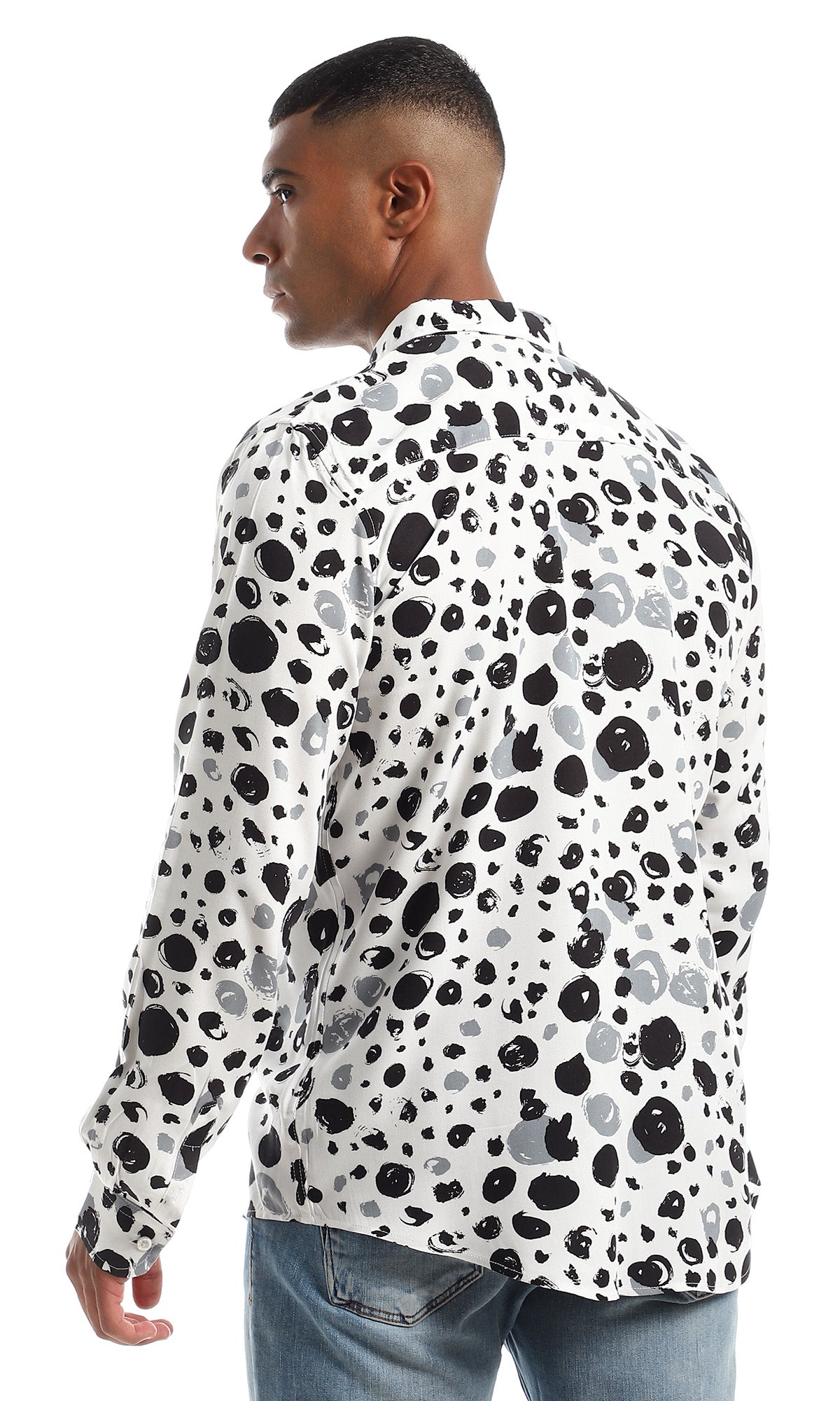 97833 White Long Sleeves Self Patterned Shirt