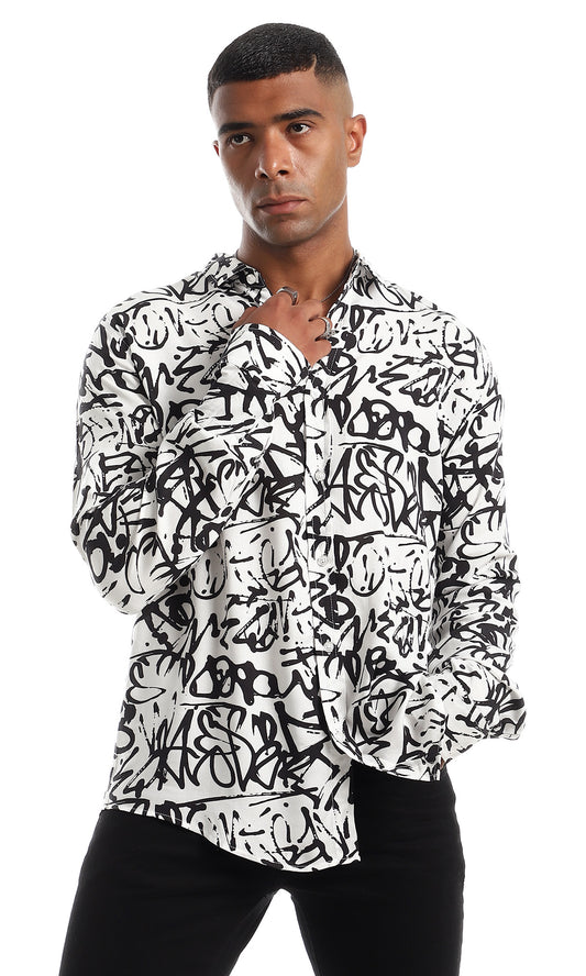 97834 Classic Collar Self Patterned Black & White Shirt