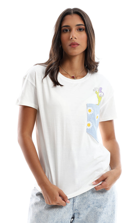 97835 Printed Back T-Shirt With Side Pocket - Off White