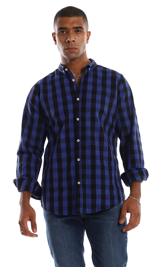 97839 Bi-Tone Cotton Full Sleeves Shirt - Black & Blue