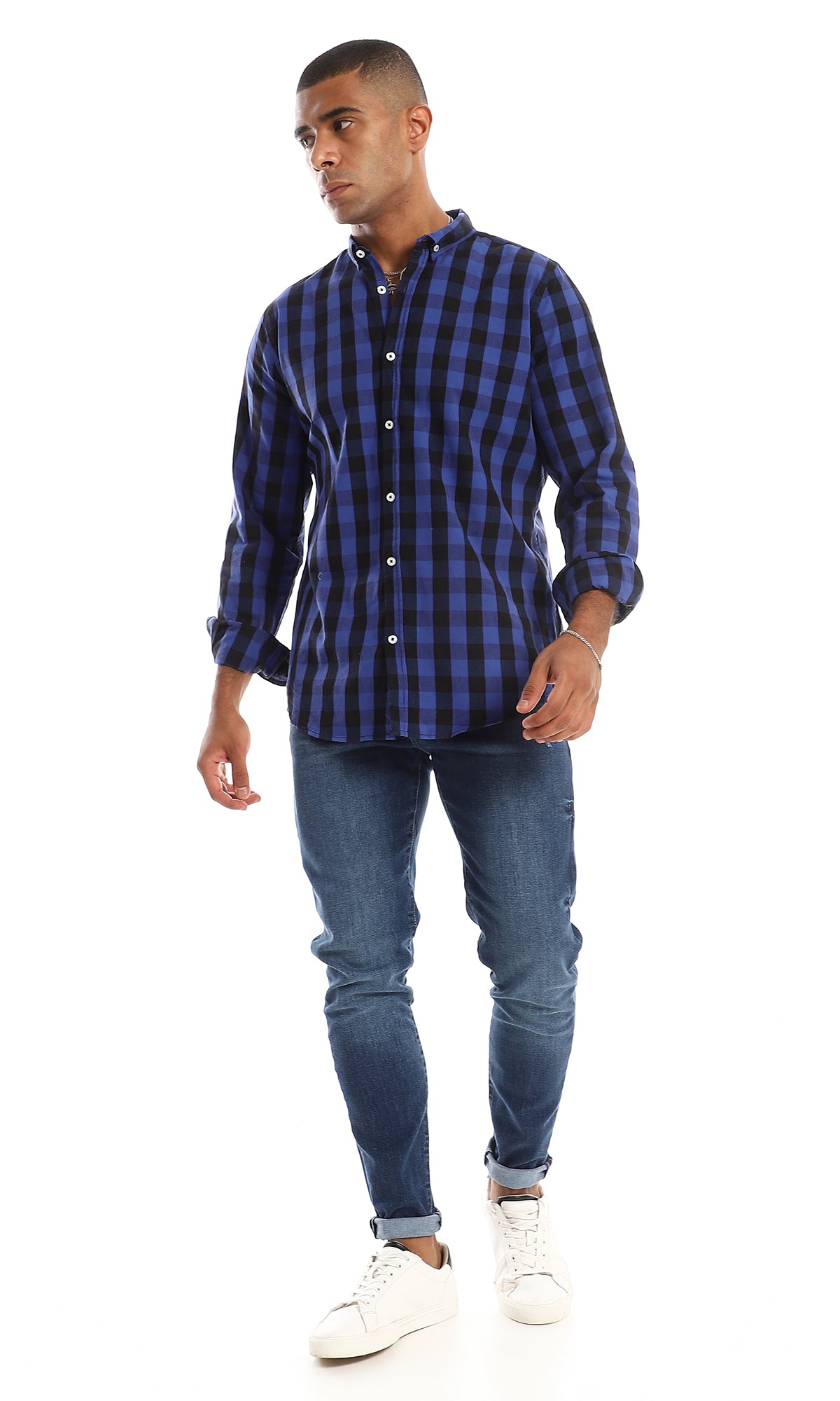 97839 Bi-Tone Cotton Full Sleeves Shirt - Black & Blue