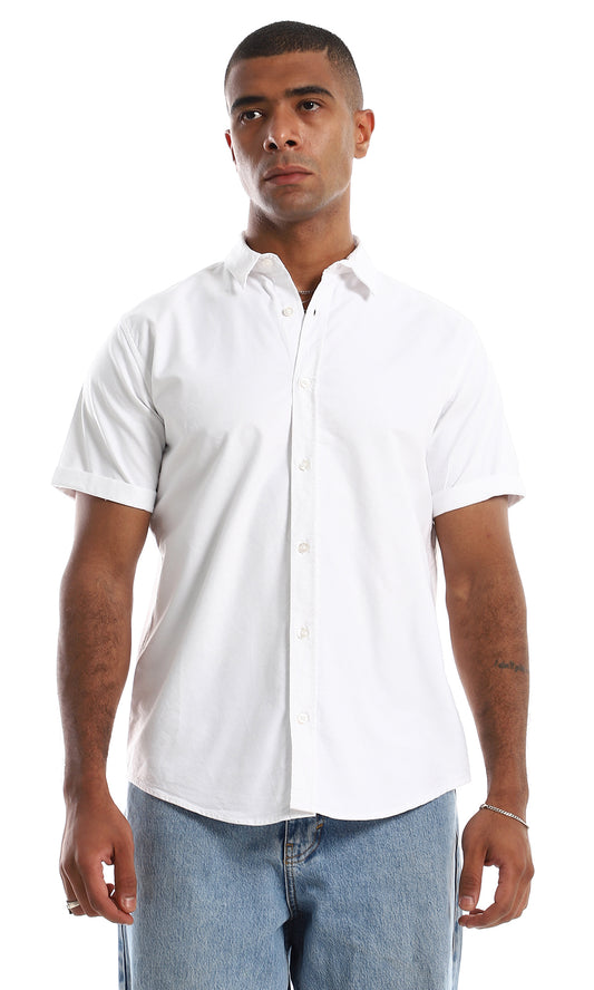 97850 Plain Short Sleeves Buttoned White Shirt