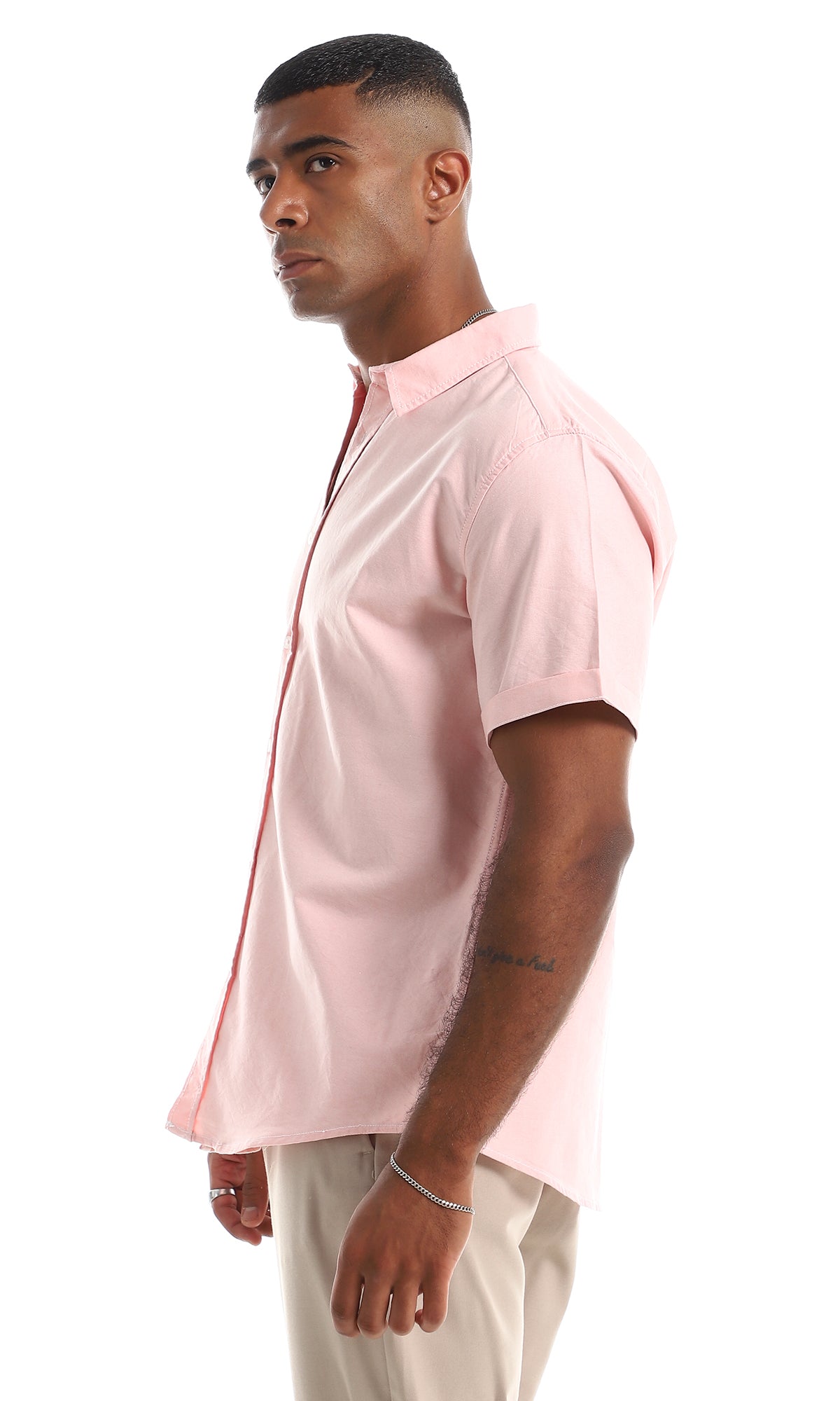97853 Rolled Up Short Sleeves Button Down Shirt - Rose