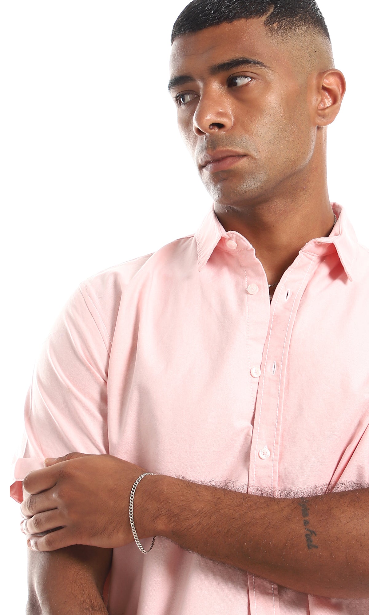 97853 Rolled Up Short Sleeves Button Down Shirt - Rose