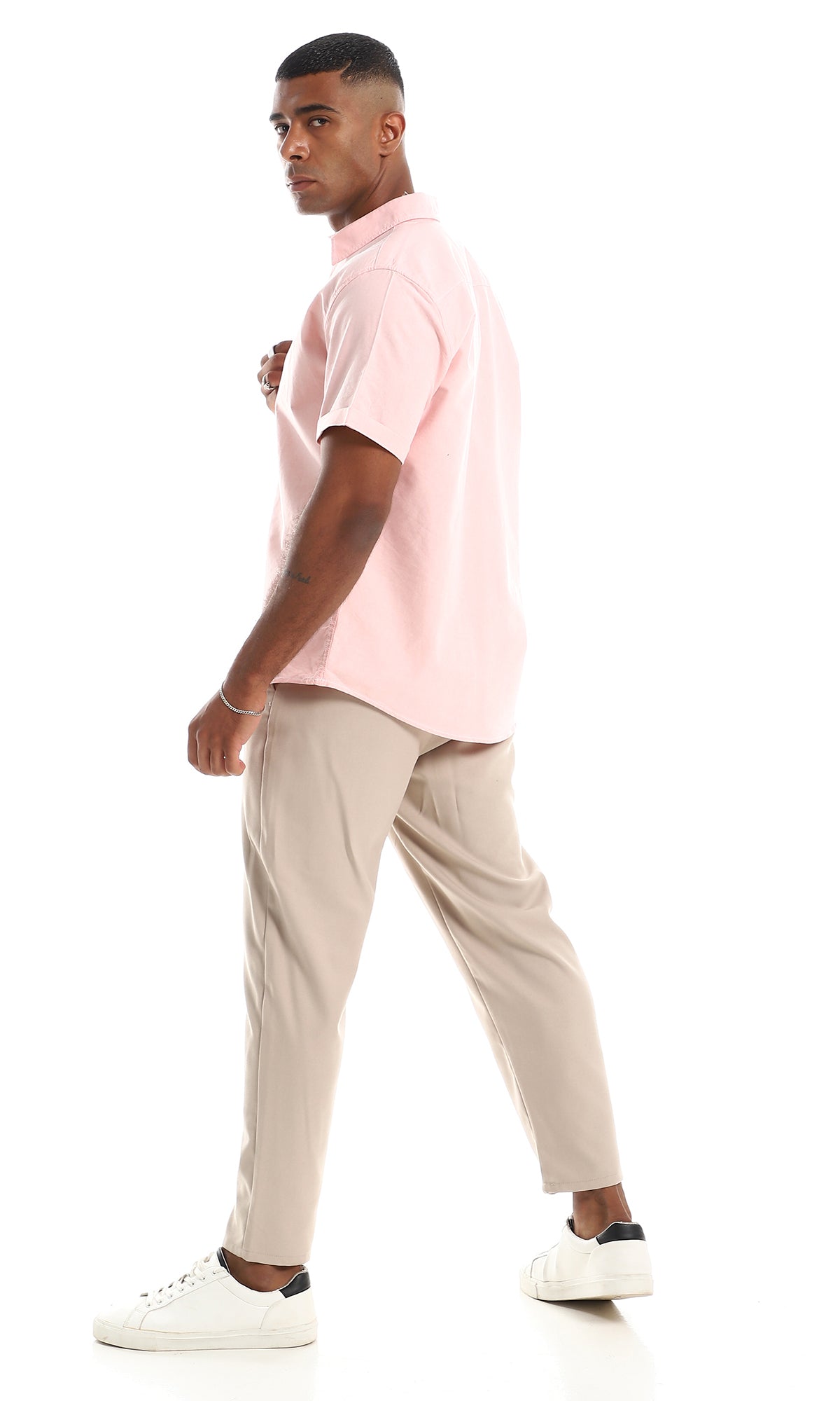 97853 Rolled Up Short Sleeves Button Down Shirt - Rose