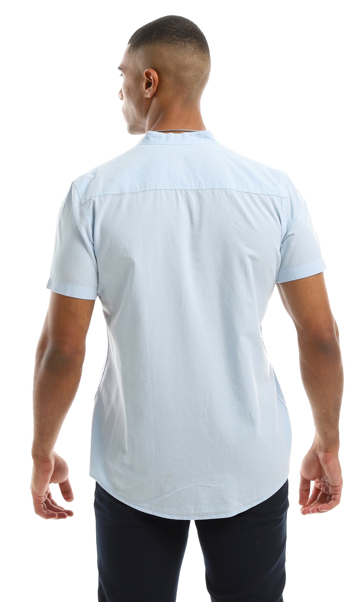 97861 Cotton Sky Blue Band Neck Shirt