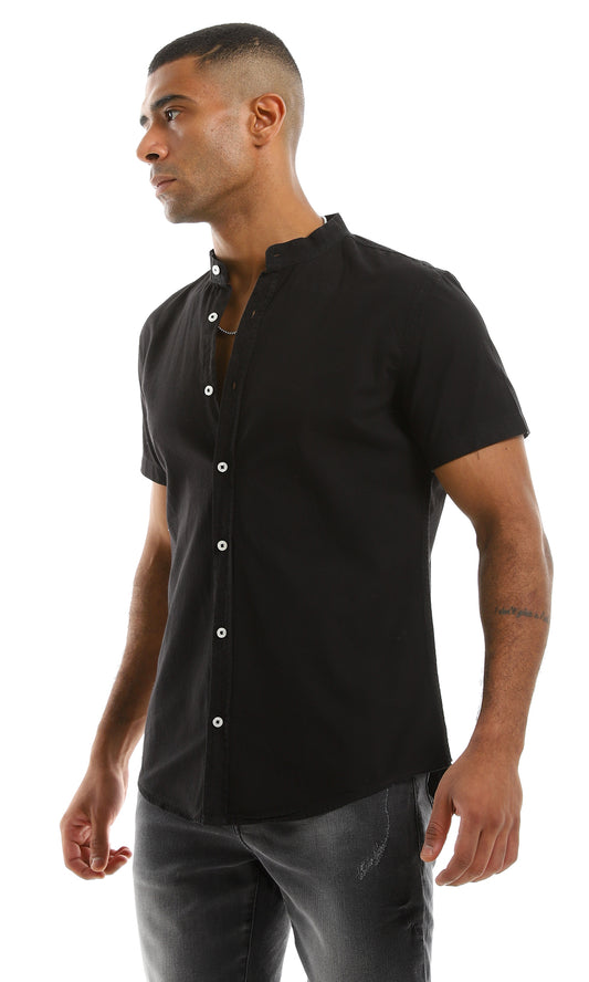 97862 Basic Cotton Black Shirt With Short Sleeves