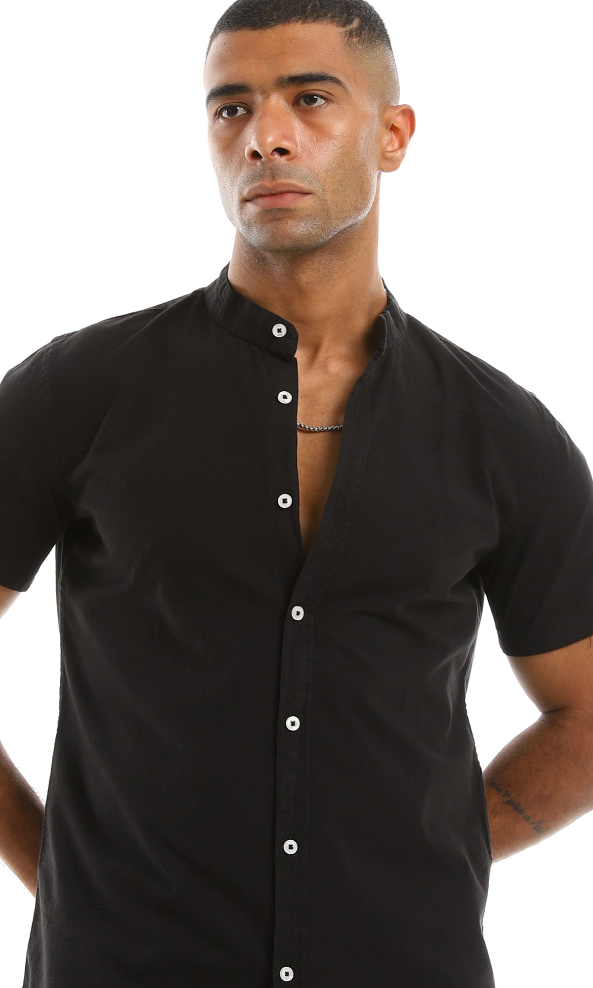 قميص أساسى قطن بأكمام قصيرة أسود