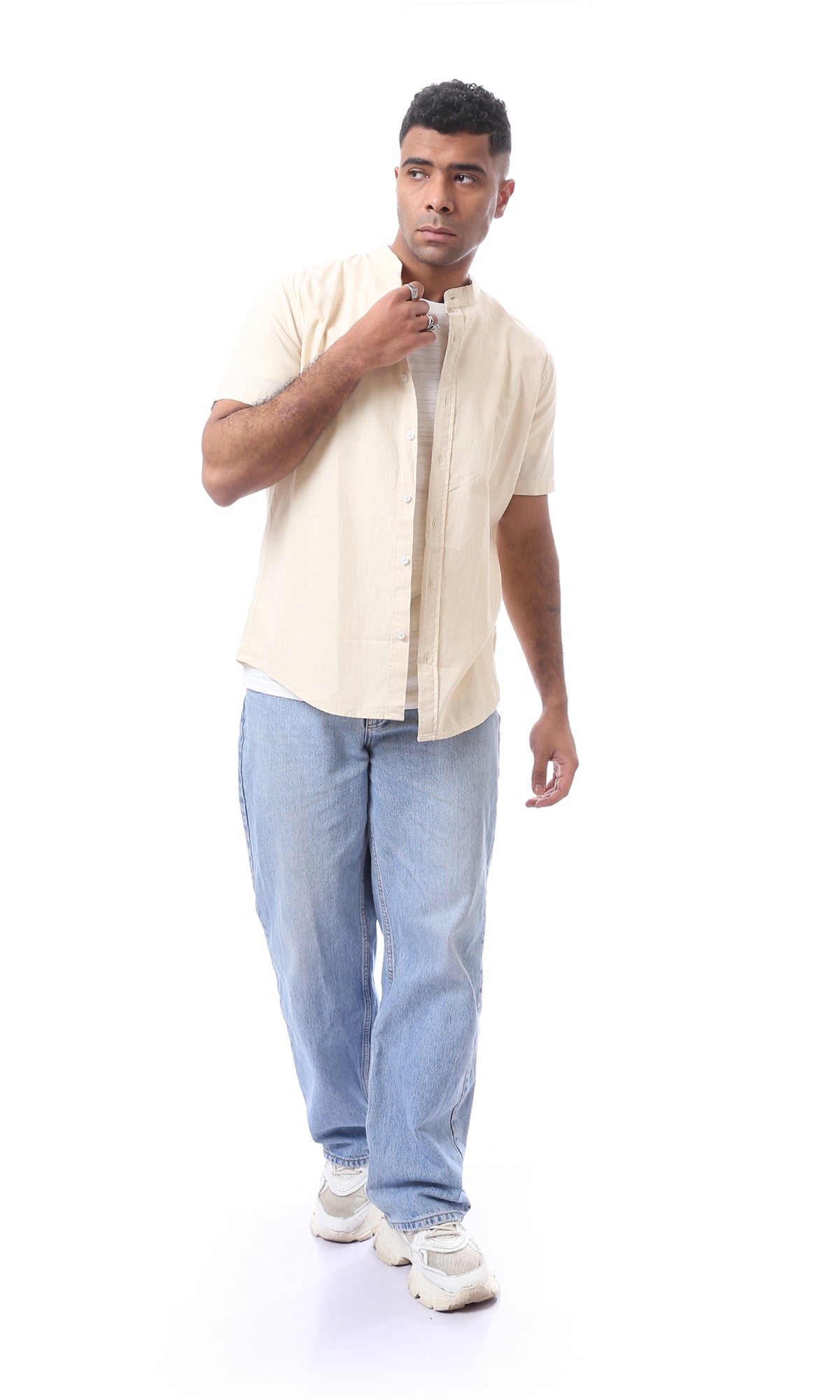 97872 Pale Beige Classic Collar Short Sleeves Shirt
