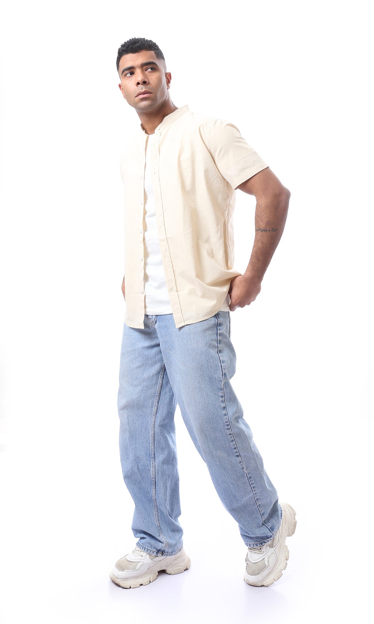 97872 Pale Beige Classic Collar Short Sleeves Shirt