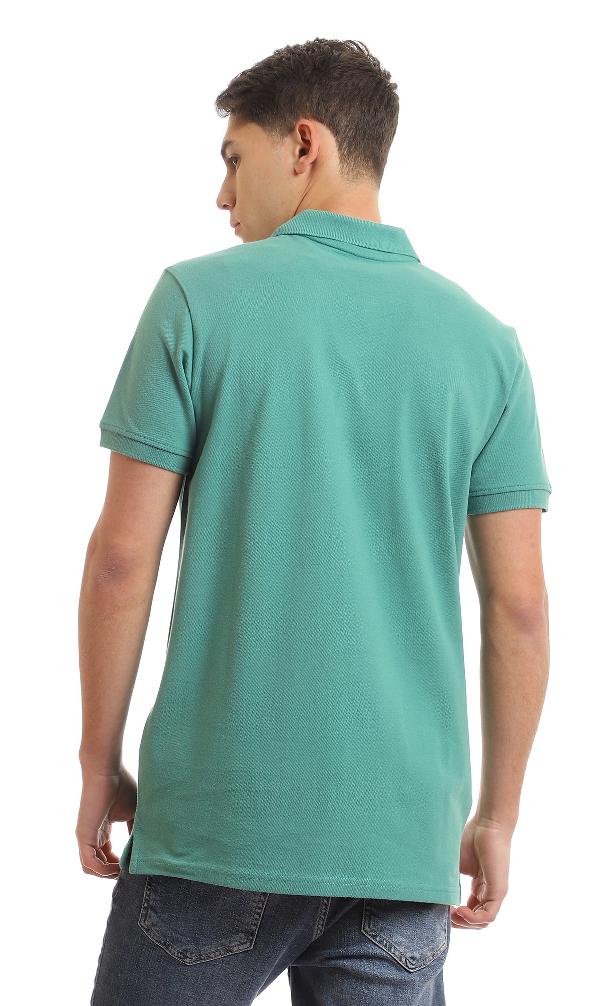 97899 Upper Buttoned Cotton Pique Polo Shirt - Dark Aquamarine Green