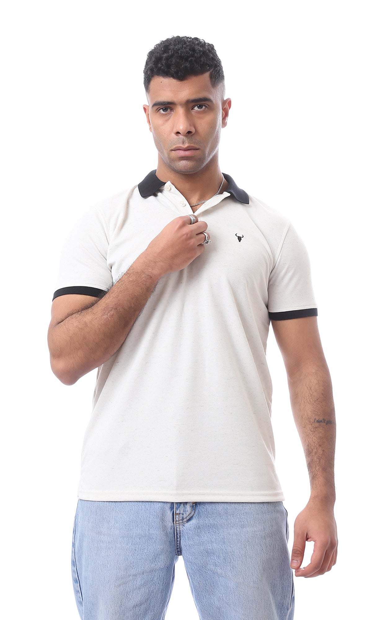 97905 Black Classic Collar Heather Beige Polo Shirt