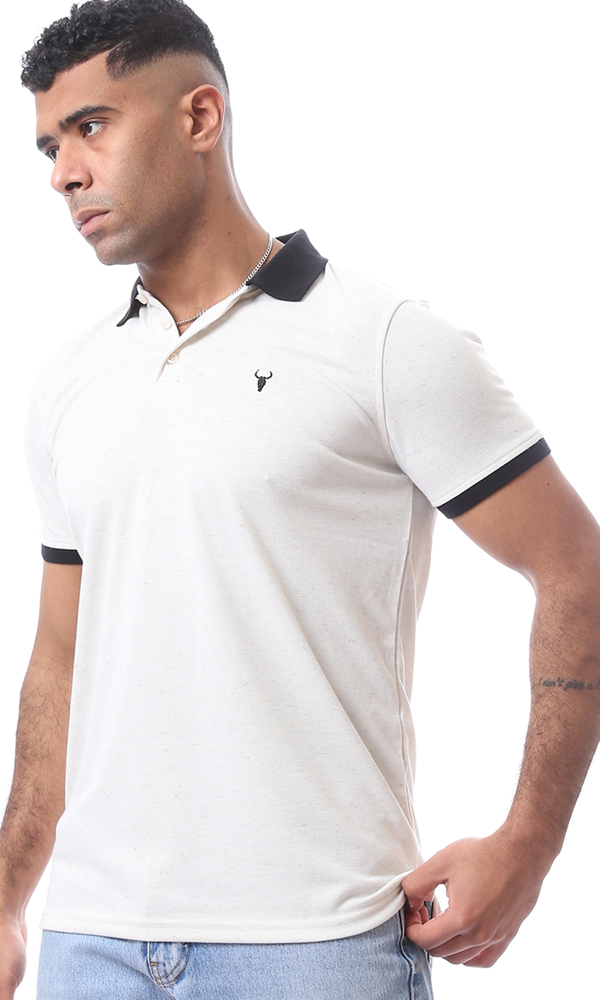 97905 Black Classic Collar Heather Beige Polo Shirt