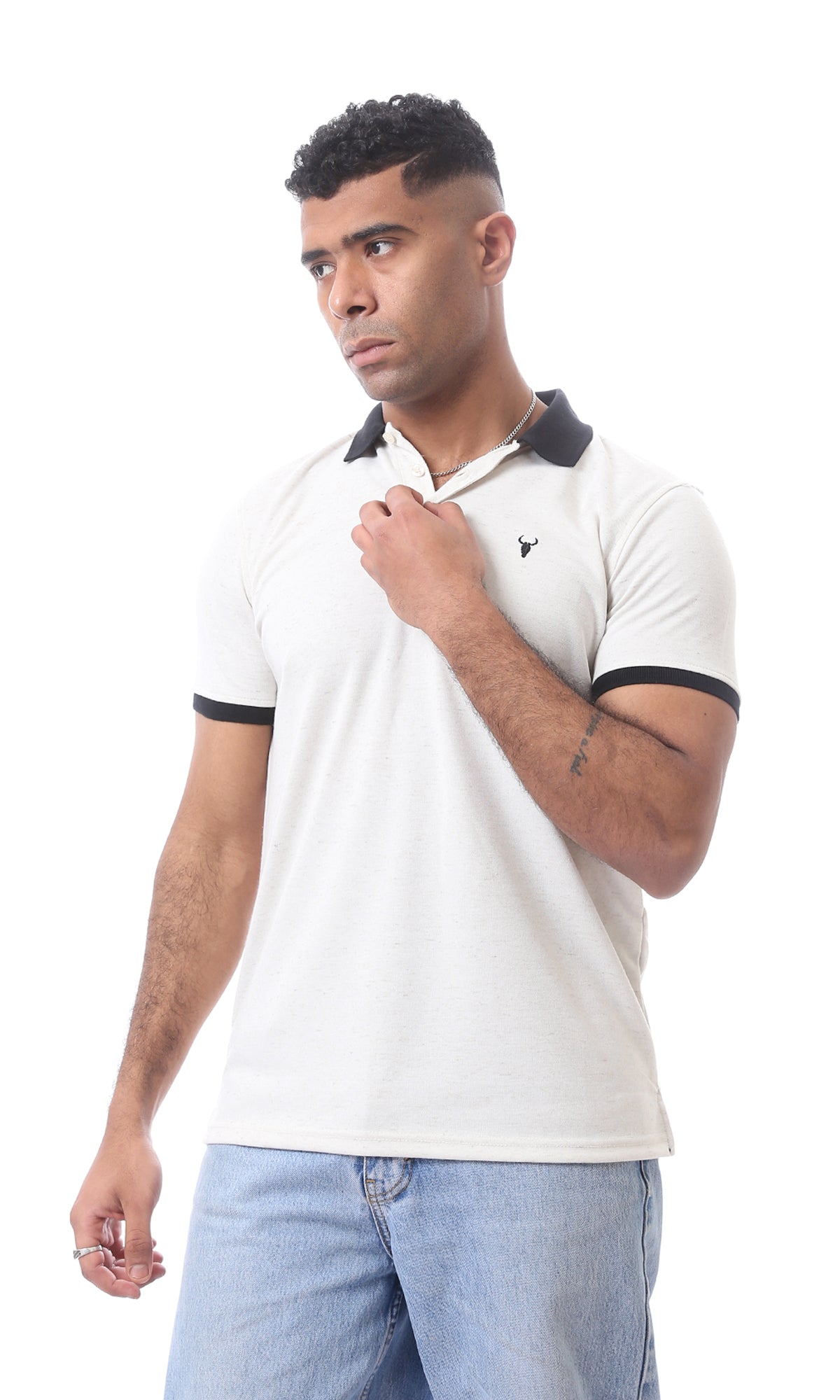97905 Black Classic Collar Heather Beige Polo Shirt