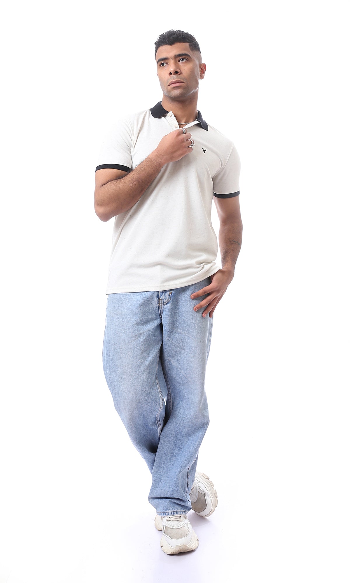 97905 Black Classic Collar Heather Beige Polo Shirt