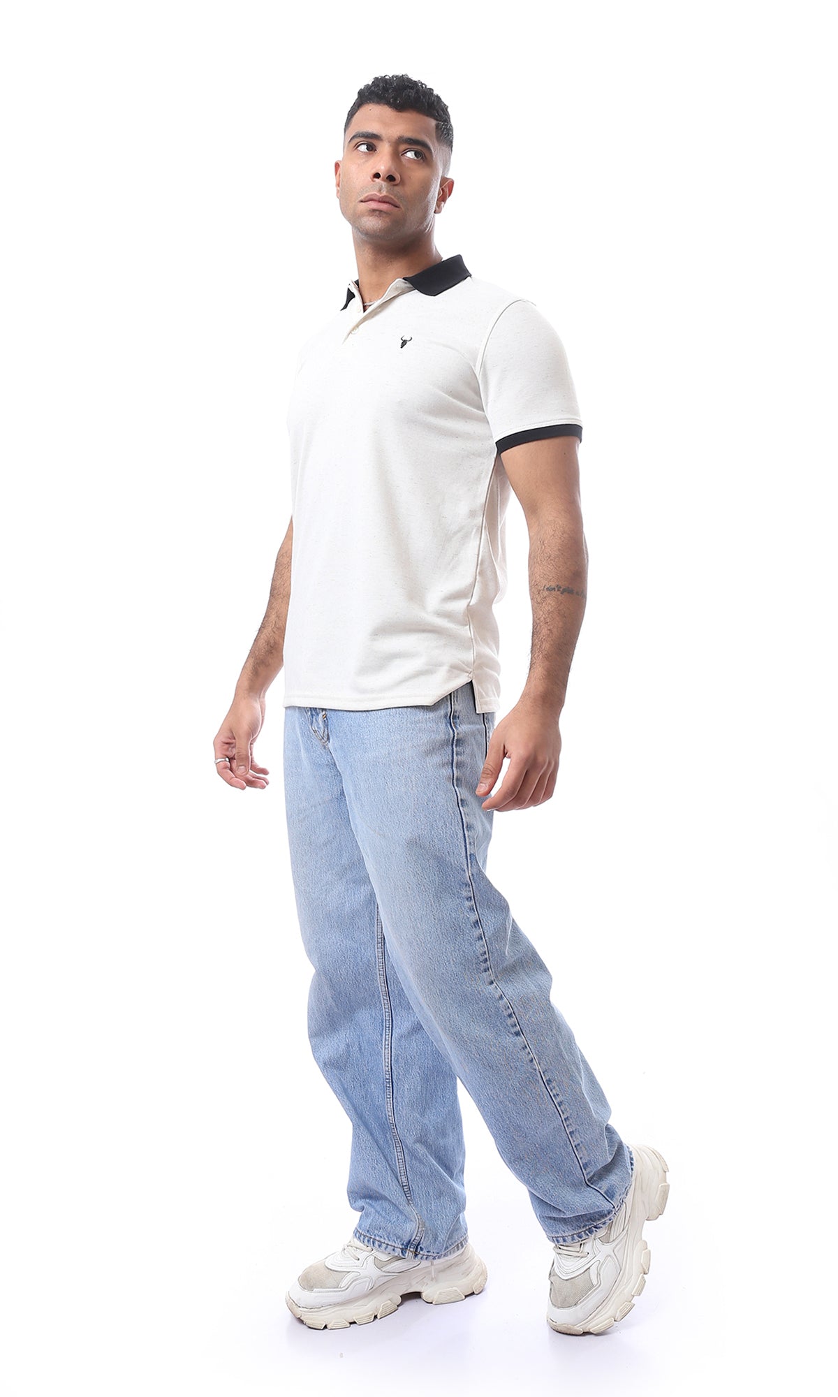 97905 Black Classic Collar Heather Beige Polo Shirt