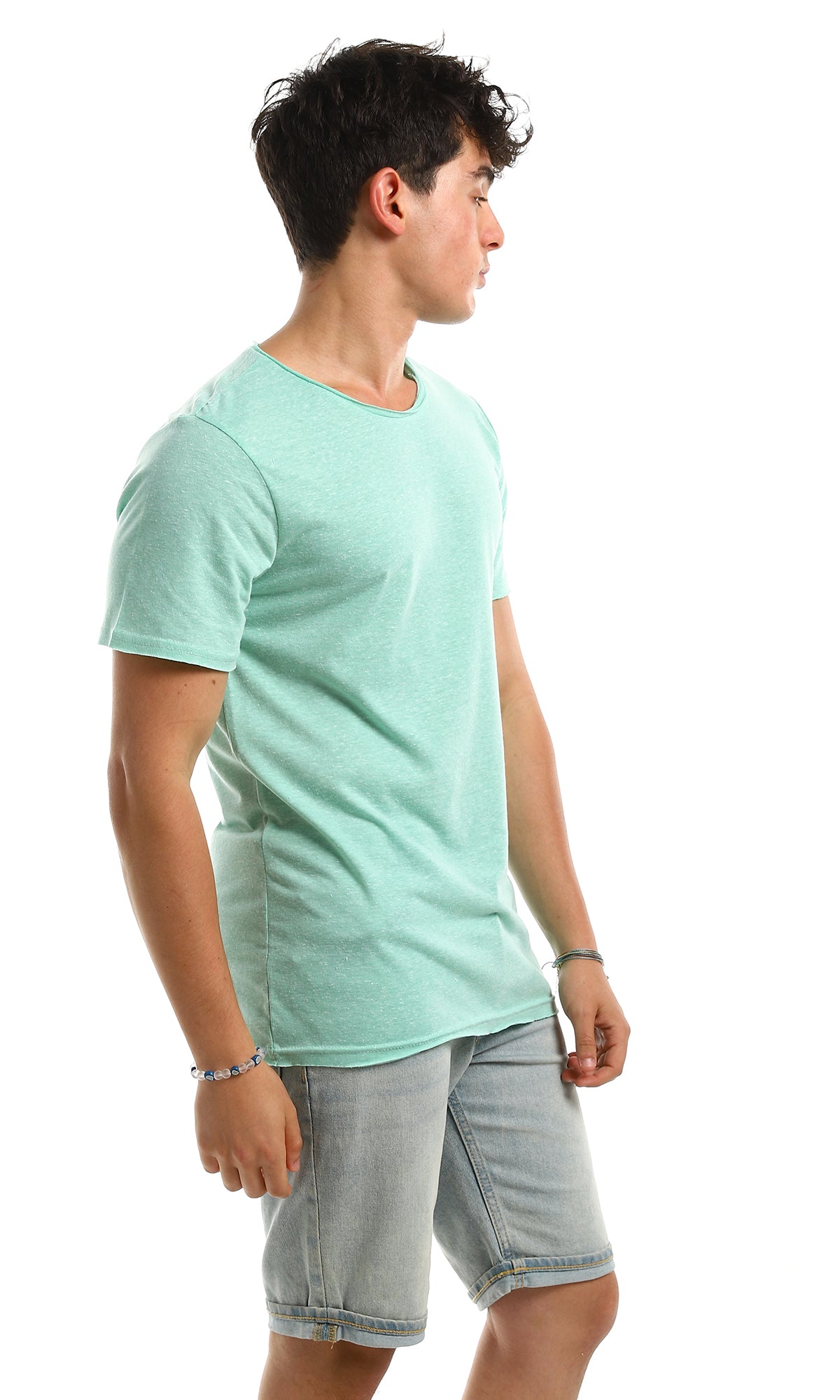 تي شيرت أساسي مريح كاجوال سهل الإرتداء - نمط هيذر لون أزرق مائي