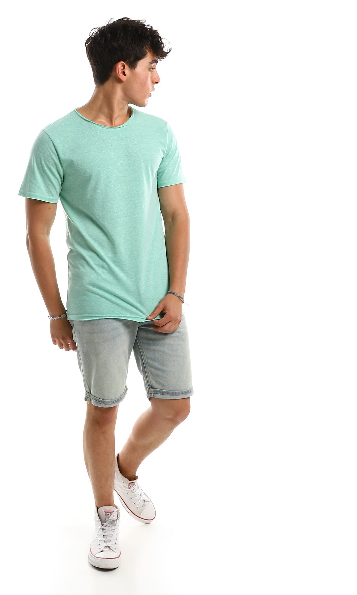 تي شيرت أساسي مريح كاجوال سهل الإرتداء - نمط هيذر لون أزرق مائي