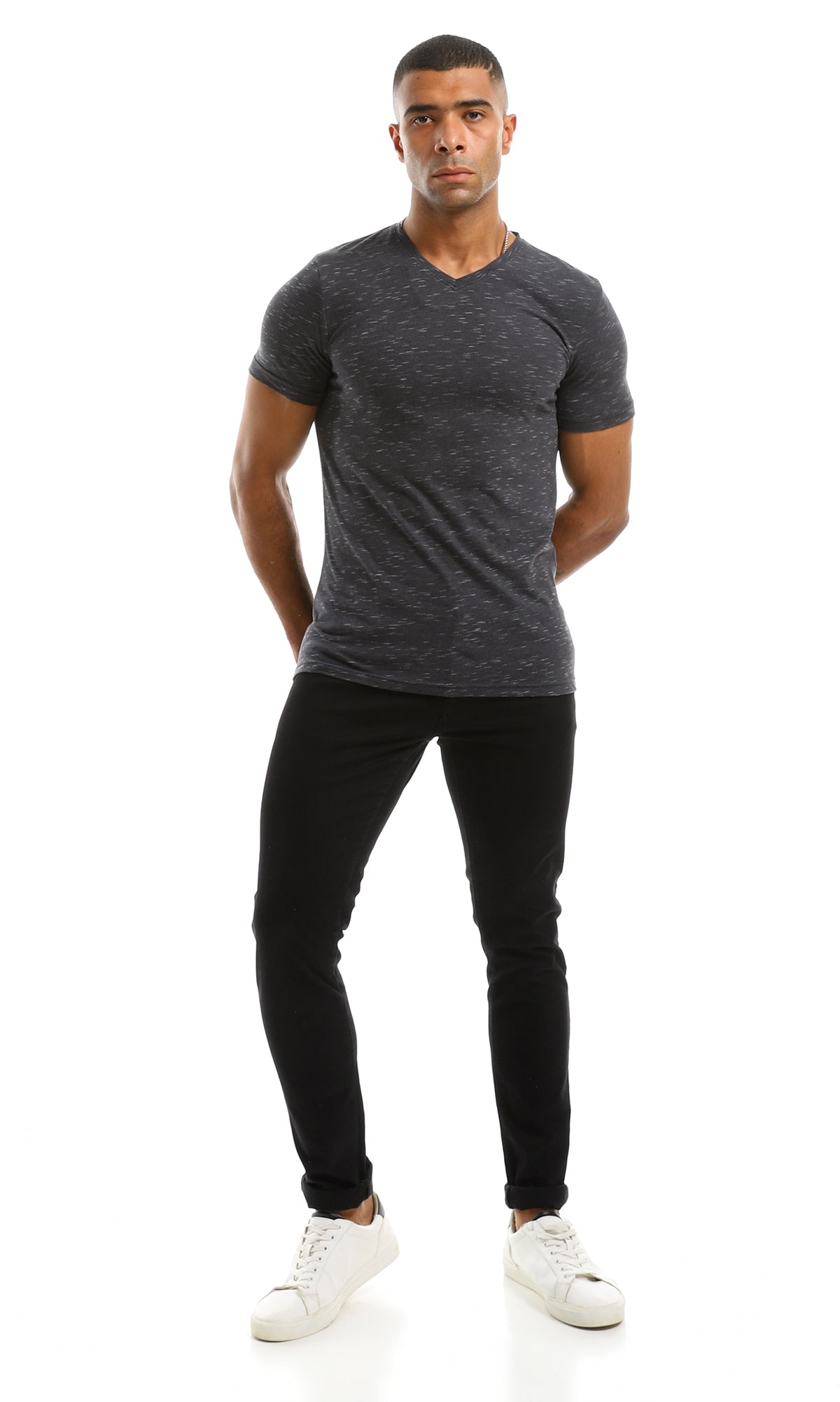 97922 Heather Charcoal V-Neck T-Shirt