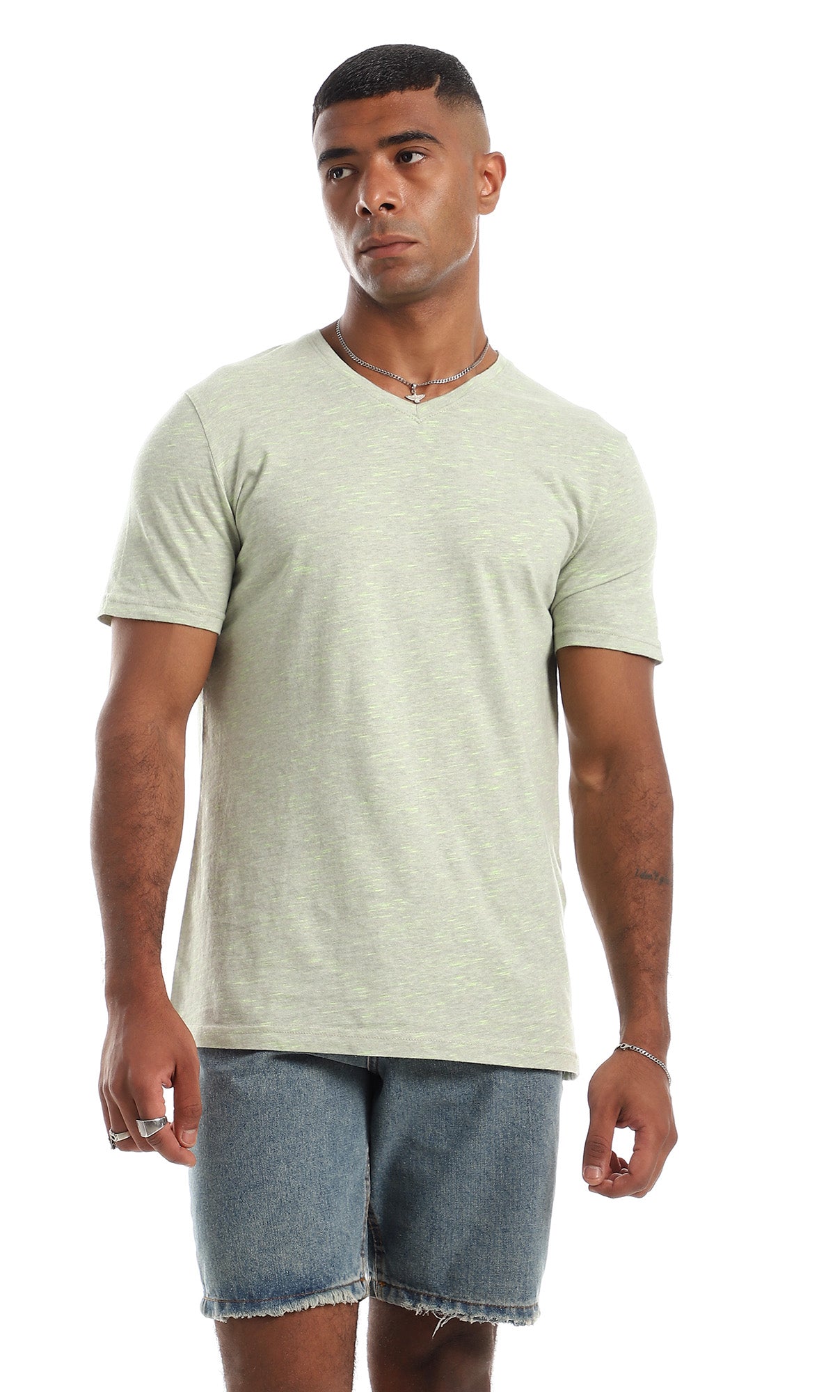 97925 Heather Mint Cotton V Neck T-Shirt