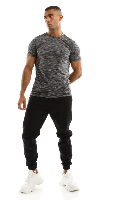 97927 Heather Black Round Neck T-Shirt