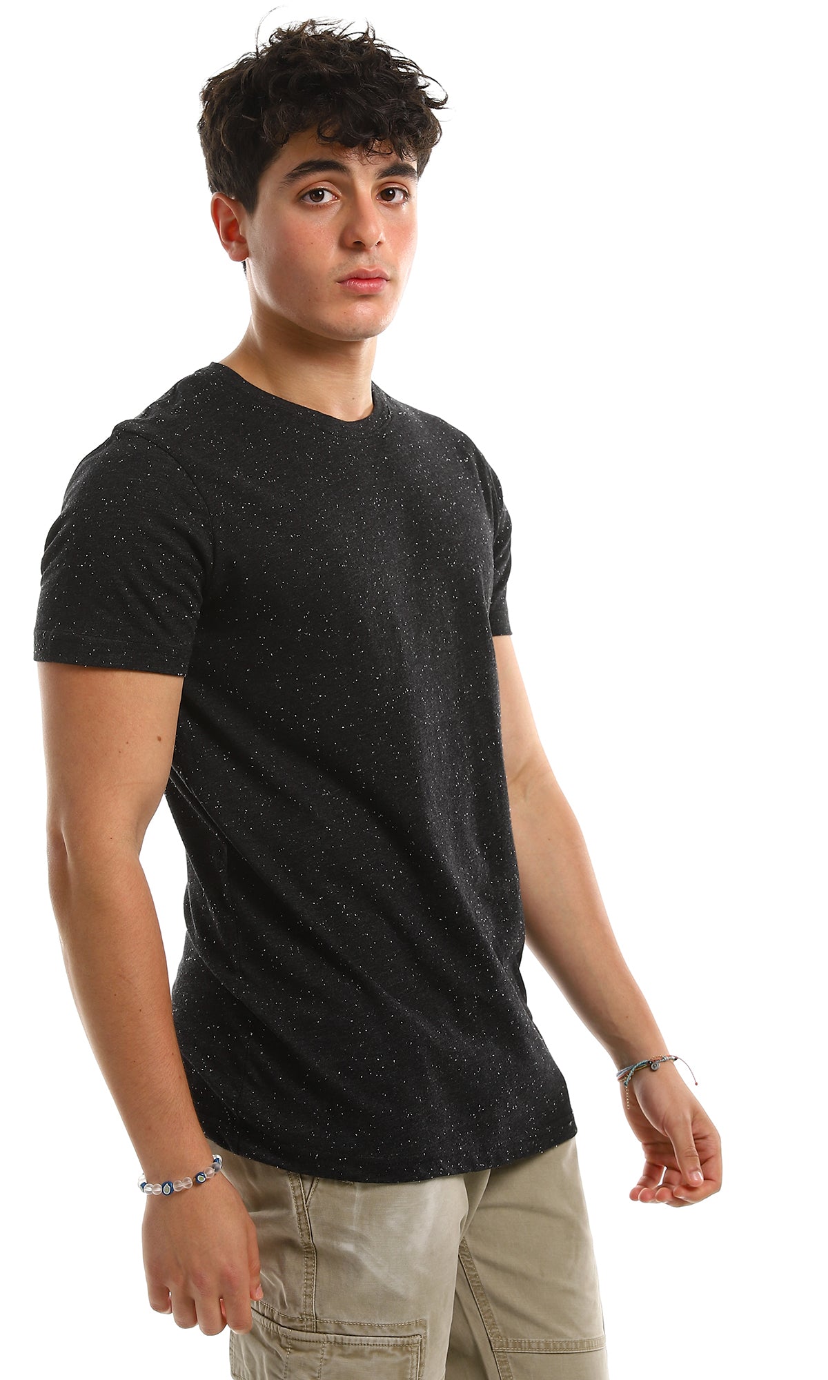 97930 Black Casual Basic Cotton Tee With Heather Touch