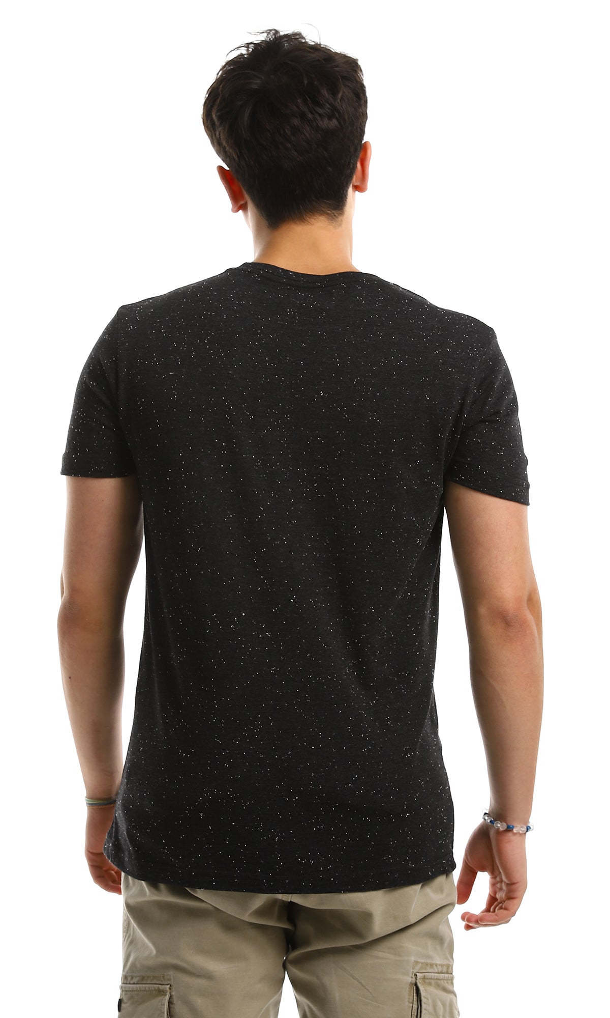 97930 Black Casual Basic Cotton Tee With Heather Touch