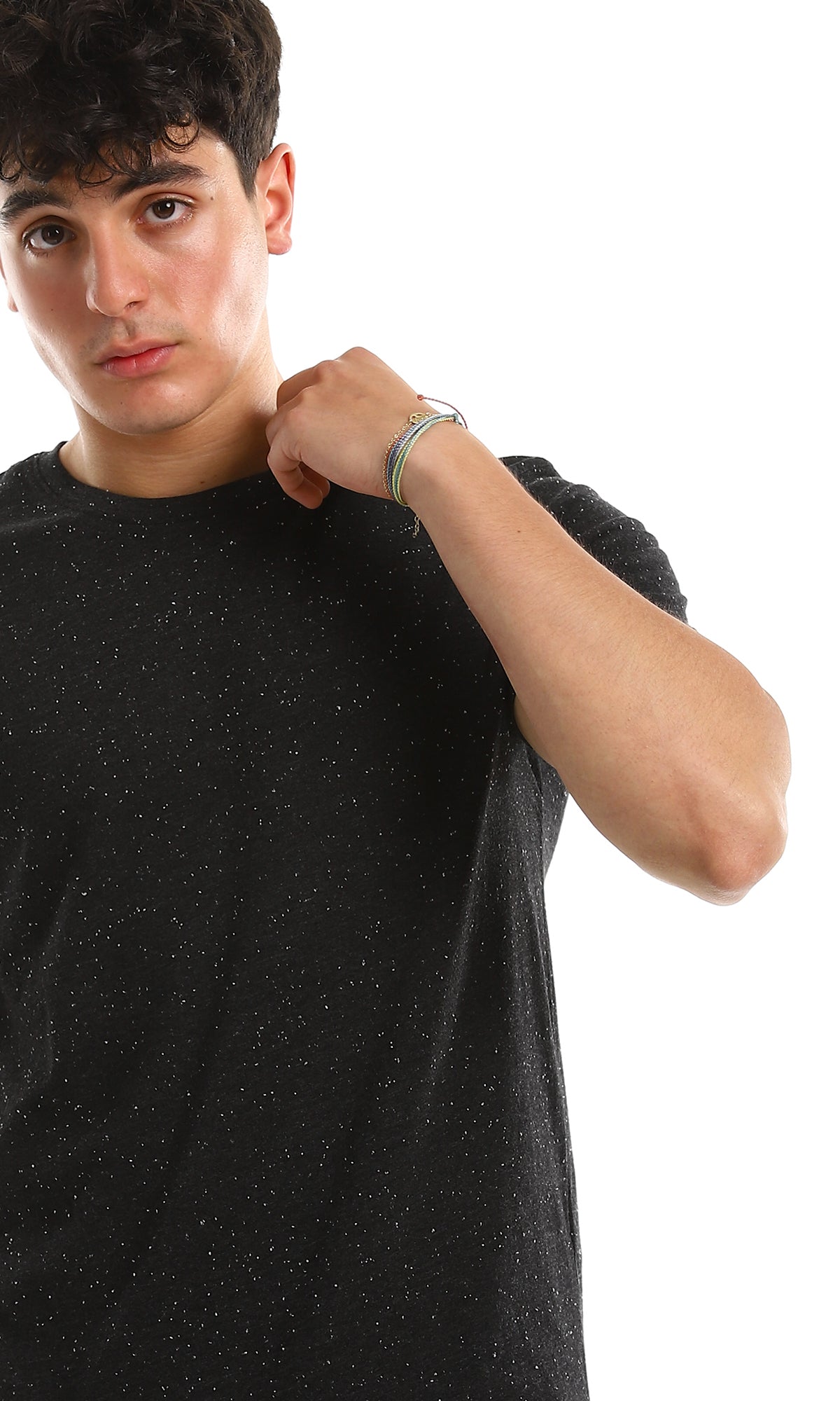 97930 Black Casual Basic Cotton Tee With Heather Touch